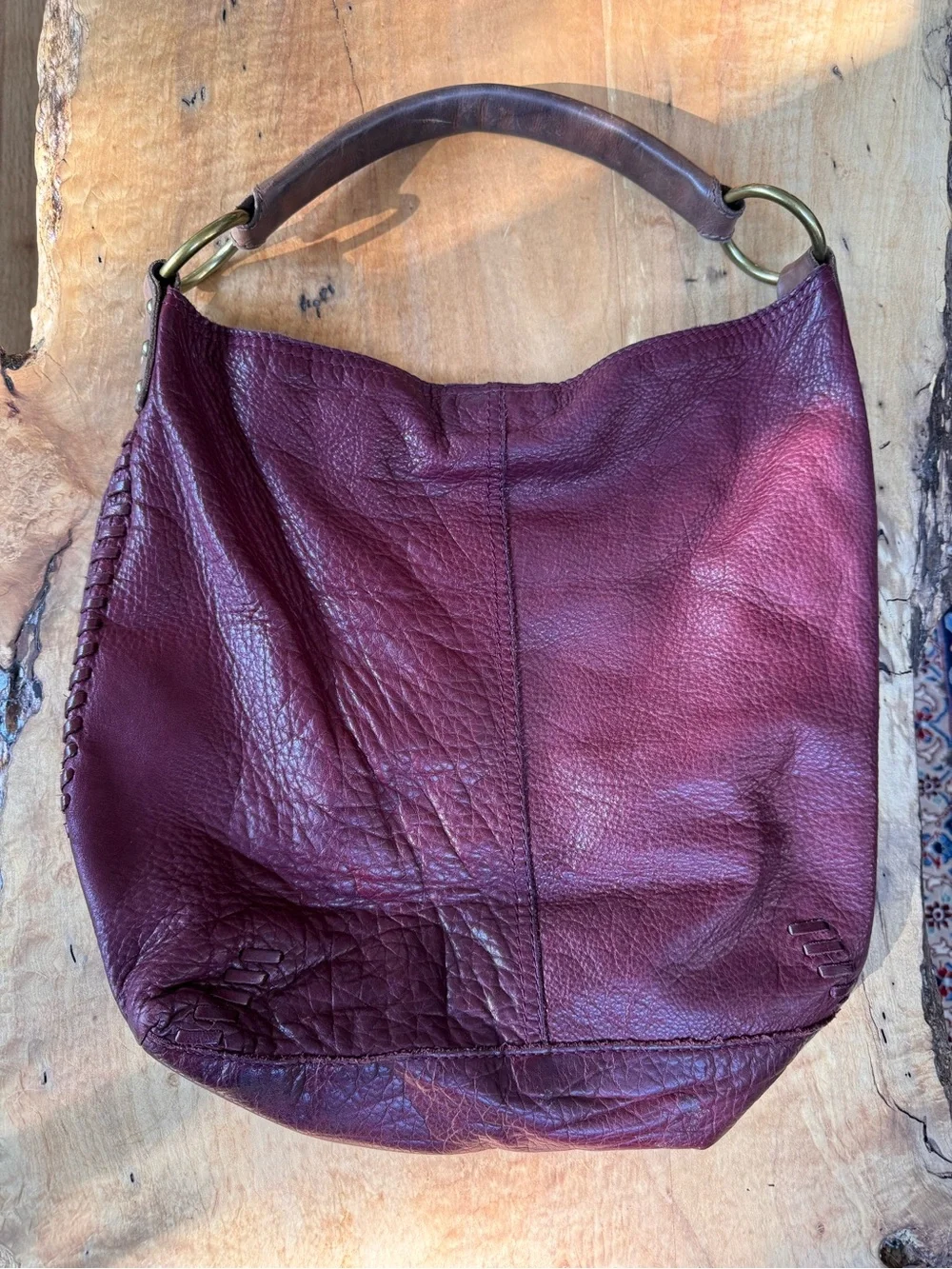 Lucky Brand Burgundy Leather Hobo with Brown Handle